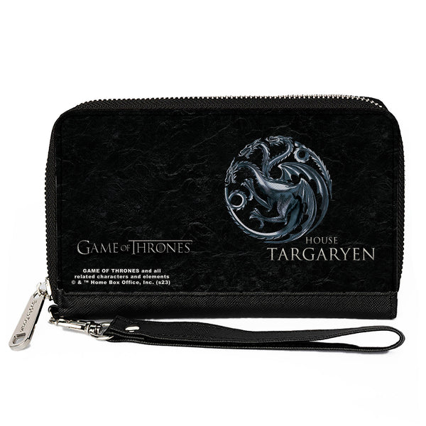 Buckle-Down PU Zip Around Wallet Rectangle - GAME OF THRONES HOUSE TARGARYEN Three-Headed Dragon Sigil Black/Silvers