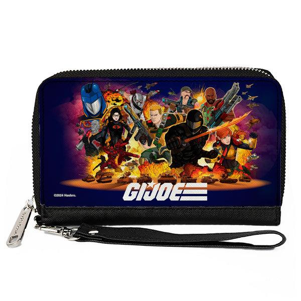 Buckle-Down PU Zip Around Wallet Rectangle - GI Joe Universe Agents Explosion Group Pose and Logo Blue