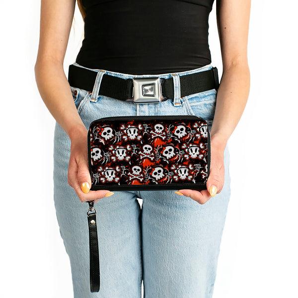 Buckle-Down PU Zip Around Wallet Rectangle - Girlie Skull Black/Red