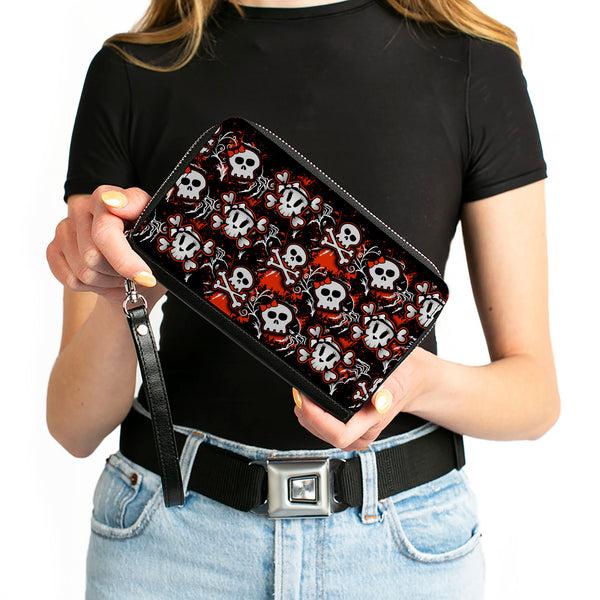 Buckle-Down PU Zip Around Wallet Rectangle - Girlie Skull Black/Red