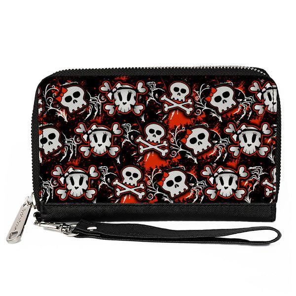 Buckle-Down PU Zip Around Wallet Rectangle - Girlie Skull Black/Red