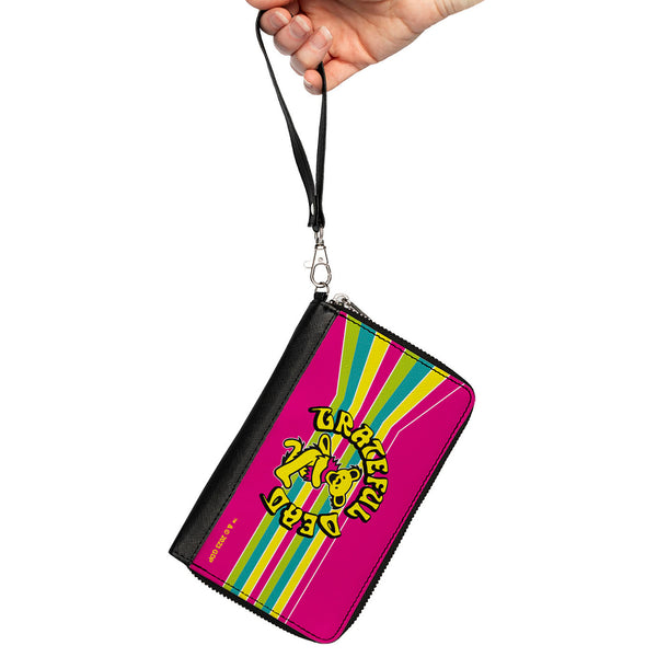 Buckle-Down PU Zip Around Wallet Rectangle - GRATEFUL DEAD Dancing Bear Icon Stripe Pink/Multi Color/Black