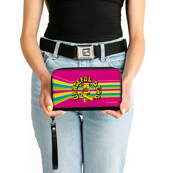 Buckle-Down PU Zip Around Wallet Rectangle - GRATEFUL DEAD Dancing Bear Icon Stripe Pink/Multi Color/Black