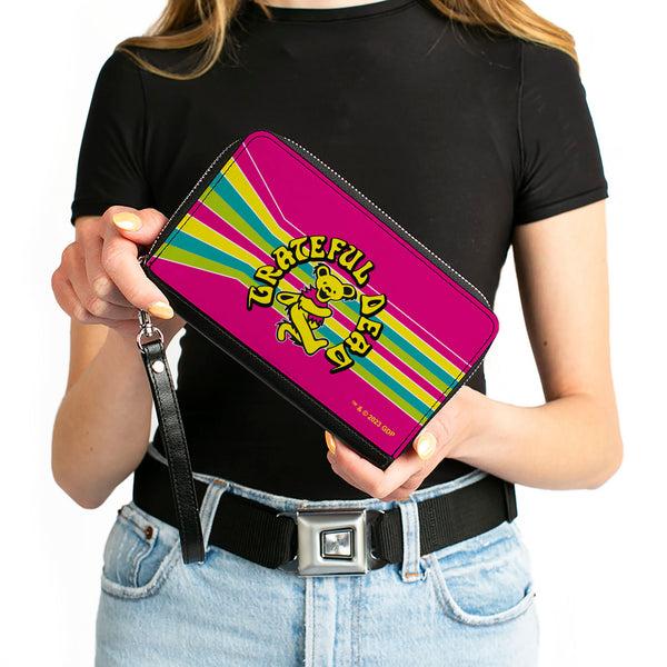Buckle-Down PU Zip Around Wallet Rectangle - GRATEFUL DEAD Dancing Bear Icon Stripe Pink/Multi Color/Black