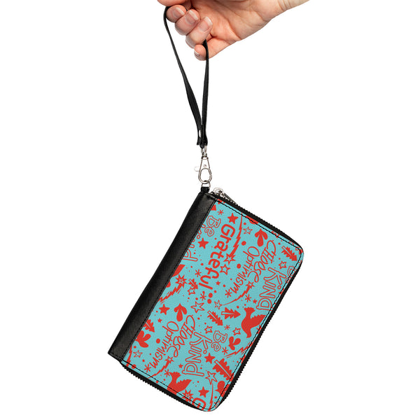 Buckle-Down PU Zip Around Wallet Rectangle - GRATEFUL OPTIMISM BE KIND Icons Collage Blue/Red