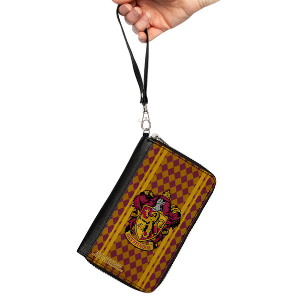 Buckle-Down PU Zip Around Wallet Rectangle - GRYFFINDOR Crest Stripes/Diamonds Red/Golds