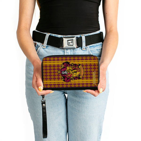 Buckle-Down PU Zip Around Wallet Rectangle - GRYFFINDOR Crest Stripes/Diamonds Red/Golds