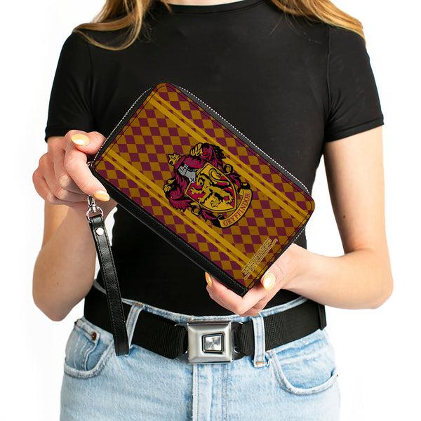 Buckle-Down PU Zip Around Wallet Rectangle - GRYFFINDOR Crest Stripes/Diamonds Red/Golds
