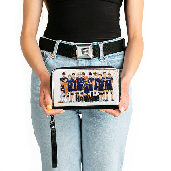 Buckle-Down PU Zip Around Wallet Rectangle - HAIKYU Karasuno High School Team Group Pose White