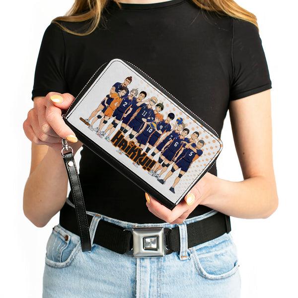 Buckle-Down PU Zip Around Wallet Rectangle - HAIKYU Karasuno High School Team Group Pose White