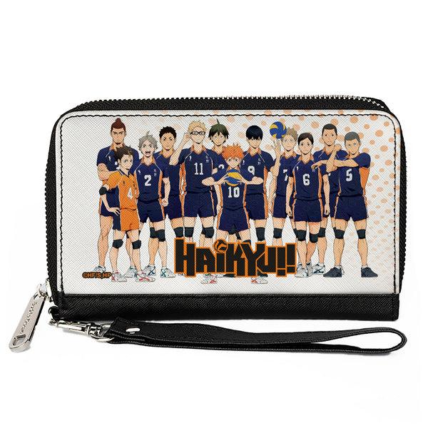 Buckle-Down PU Zip Around Wallet Rectangle - HAIKYU Karasuno High School Team Group Pose White