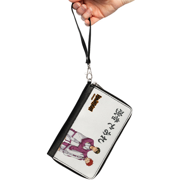 Buckle-Down PU Zip Around Wallet Rectangle - HAIKYU Shiratorizawa Academy Tendo And Ushjima STRONG MAN Pose White