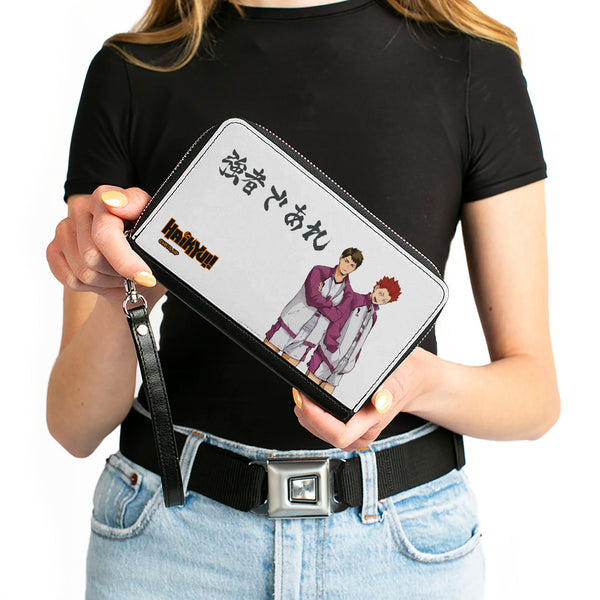 Buckle-Down PU Zip Around Wallet Rectangle - HAIKYU Shiratorizawa Academy Tendo And Ushjima STRONG MAN Pose White
