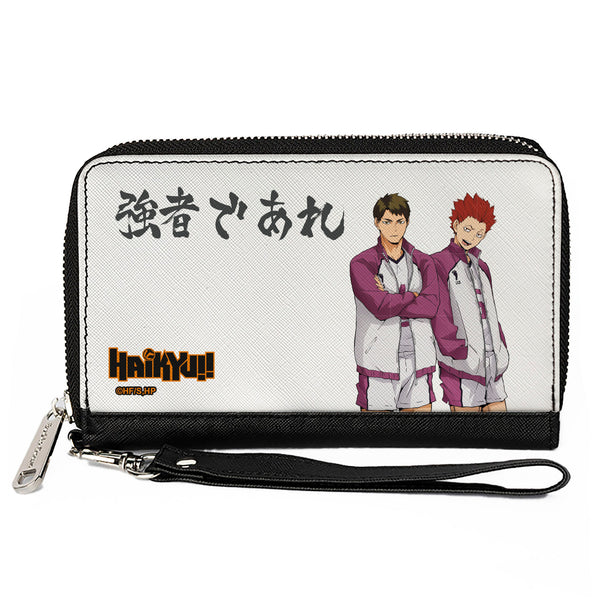 Buckle-Down PU Zip Around Wallet Rectangle - HAIKYU Shiratorizawa Academy Tendo and Ushjima STRONG MAN Pose White
