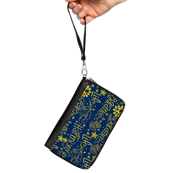Buckle-Down PU Zip Around Wallet Rectangle - HARMONY BALANCE LIFE Icons Collage Blue/Yellow