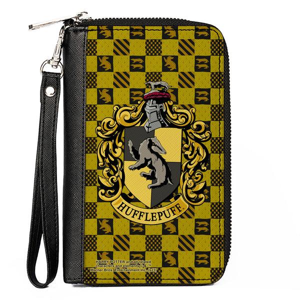 Buckle-Down PU Zip Around Wallet Rectangle - Harry Potter HUFFLEPUFF Crest Heraldry Checkers Golds/Black