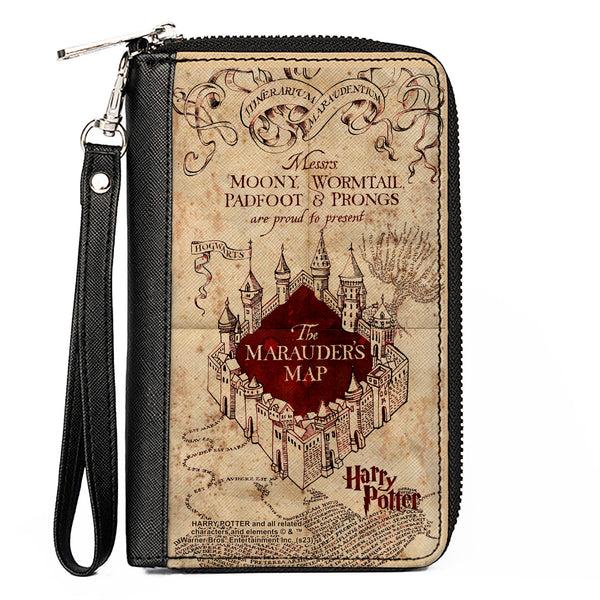 Buckle-Down PU Zip Around Wallet Rectangle - Hogwarts School THE MARAUDER'S MAP Tan/Reds