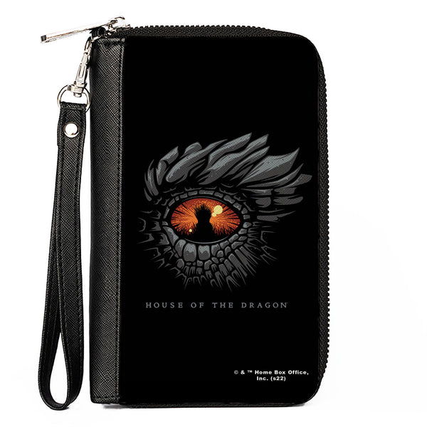 Buckle-Down PU Zip Around Wallet Rectangle - HOUSE OF THE DRAGON Eye Throne Icon Black Gray Orange