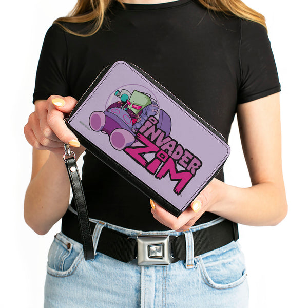 Buckle-Down PU Zip Around Wallet Rectangle - Invader Zim And GIR Voot Cruiser Pose And Title Logo Lavender