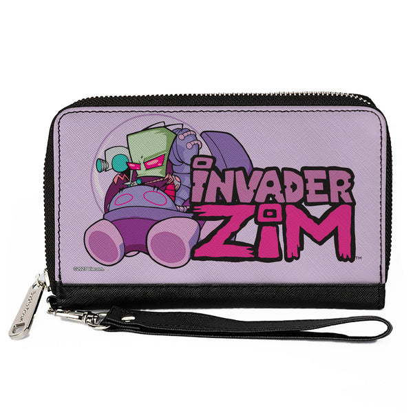 Buckle-Down PU Zip Around Wallet Rectangle - Invader Zim and GIR Voot Cruiser Pose and Title Logo Lavender