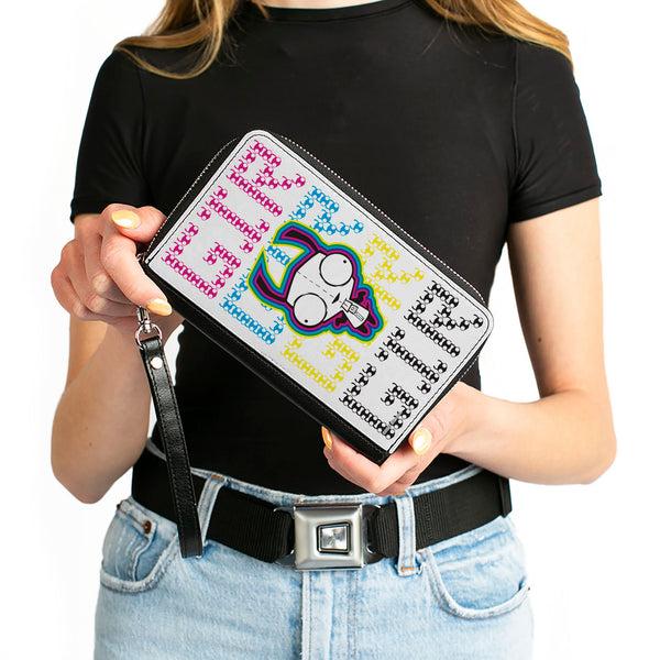 Buckle-Down PU Zip Around Wallet Rectangle - Invader Zim GIR Pose And Text White/Multi Color