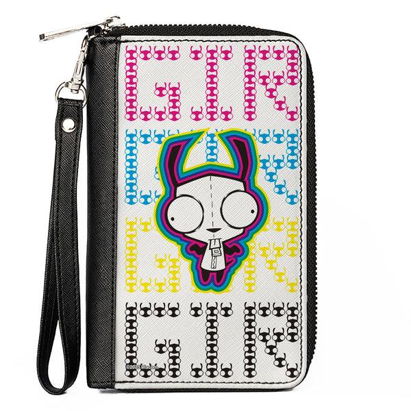 Buckle-Down PU Zip Around Wallet Rectangle - Invader Zim GIR Pose and Text White/Multi Color