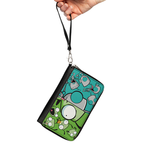Buckle-Down PU Zip Around Wallet Rectangle - Invader Zim GIR Split Close-Up And Poses Blue/Green
