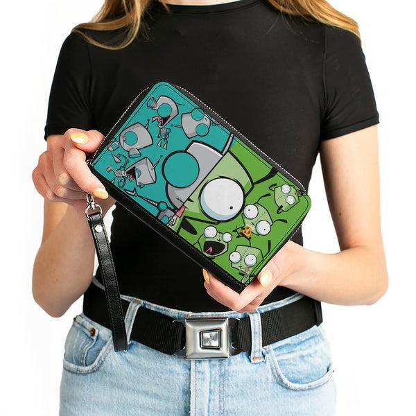 Buckle-Down PU Zip Around Wallet Rectangle - Invader Zim GIR Split Close-Up And Poses Blue/Green