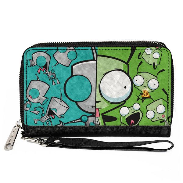 Buckle-Down PU Zip Around Wallet Rectangle - Invader Zim GIR Split Close-Up and Poses Blue/Green