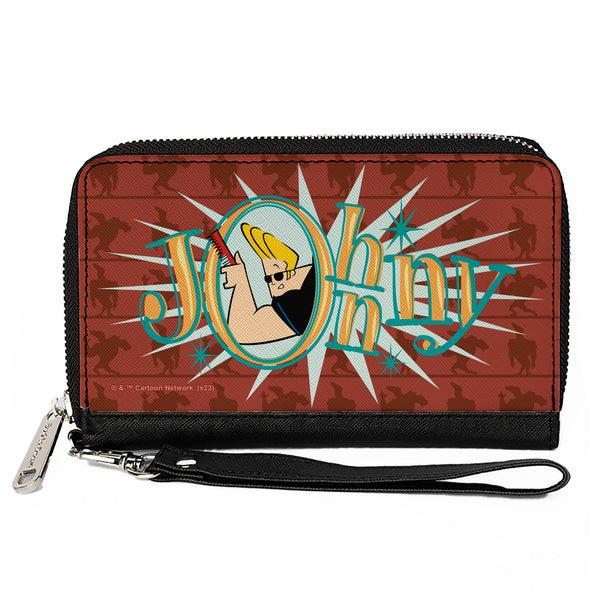 Buckle-Down PU Zip Around Wallet Rectangle - JOHNNY BRAVO Title Logo and Flex Pose Turns Reds