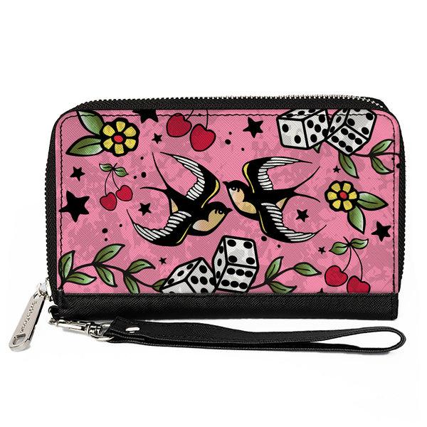 Buckle-Down PU Zip Around Wallet Rectangle - Lucky CLOSE-UP Pink