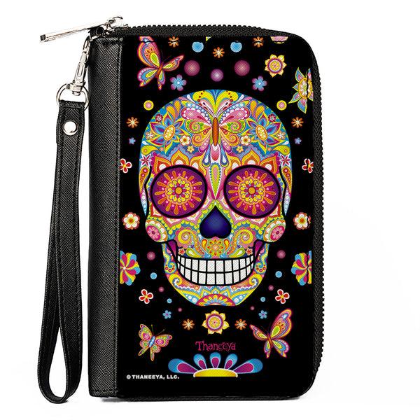 Buckle-Down PU Zip Around Wallet Rectangle - Mariposa Calaveras/Butterflies/Flowers Black/Multi Color