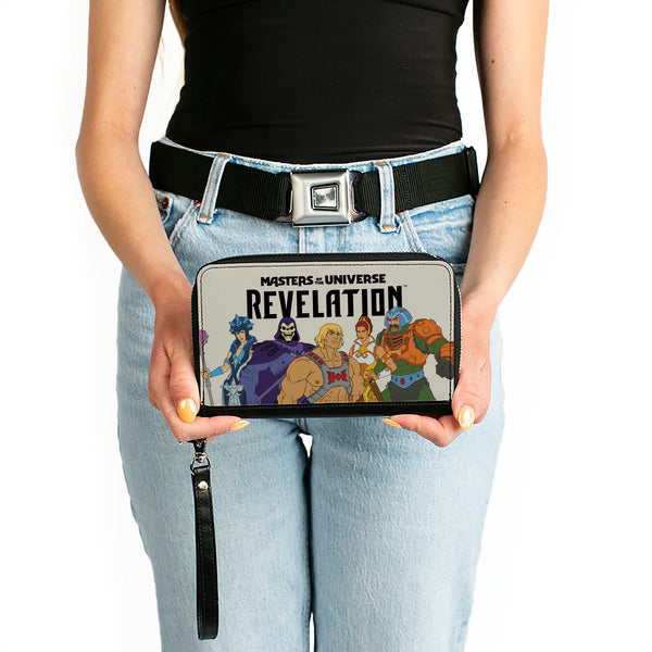 Buckle-Down PU Zip Around Wallet Rectangle - MASTERS OF THE UNIVERSE REVELATION Group Pose And Title Logo White/Black