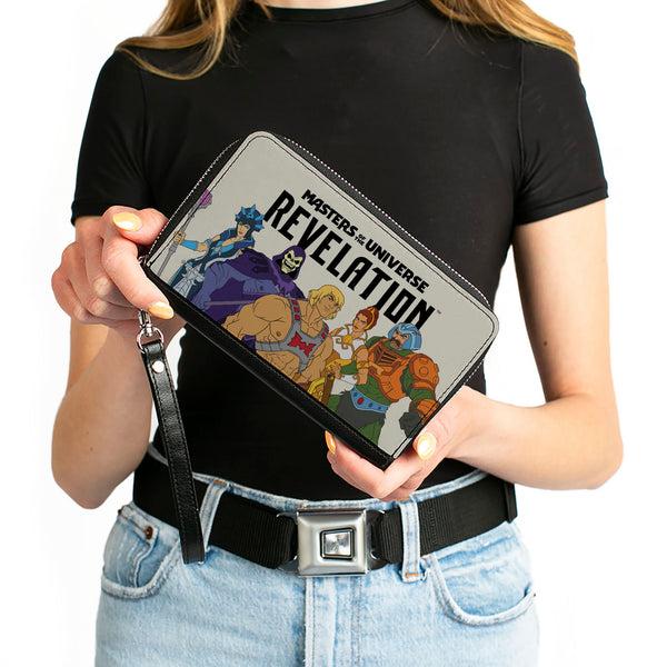 Buckle-Down PU Zip Around Wallet Rectangle - MASTERS OF THE UNIVERSE REVELATION Group Pose And Title Logo White/Black