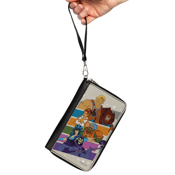 Buckle-Down PU Zip Around Wallet Rectangle - Masters Of The Universe Character Stripe Poses White/Multi Color