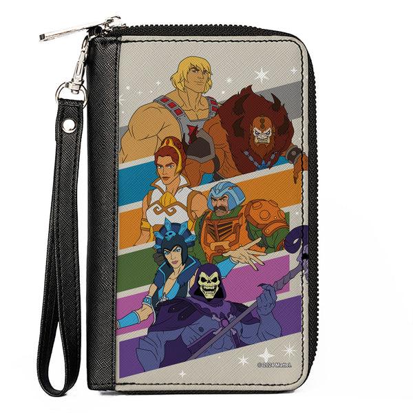 Buckle-Down PU Zip Around Wallet Rectangle - Masters of the Universe Character Stripe Poses White/Multi Color