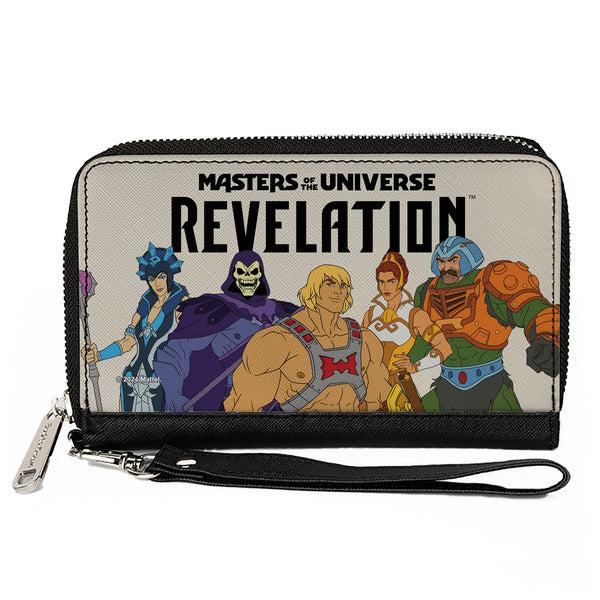 Buckle-Down PU Zip Around Wallet Rectangle - MASTERS OF THE UNIVERSE REVELATION Group Pose and Title Logo White/Black