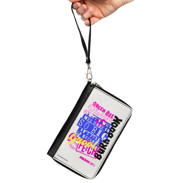 Buckle-Down PU Zip Around Wallet Rectangle - Mean Girls Catch Phrases Collage White/Multi Color