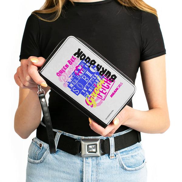 Buckle-Down PU Zip Around Wallet Rectangle - Mean Girls Catch Phrases Collage White/Multi Color