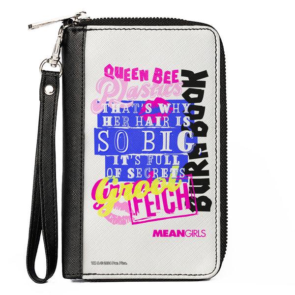 Buckle-Down PU Zip Around Wallet Rectangle - Mean Girls Catch Phrases Collage White/Multi Color