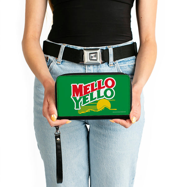 Buckle-Down PU Zip Around Wallet Rectangle - MELLO YELLO Logo Green/White/Red/Yellow