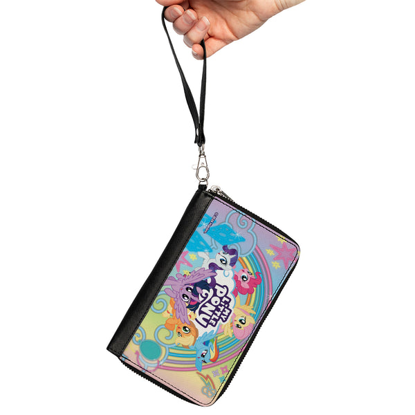 Buckle-Down PU Zip Around Wallet Rectangle - MY LITTLE PONY Mane Six Neon Lines Rainbow Pose And Title Logo Multi Color