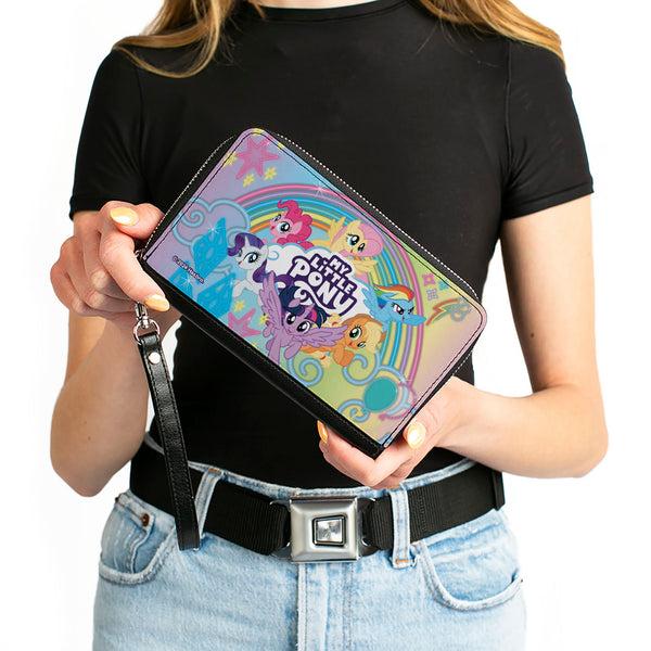 Buckle-Down PU Zip Around Wallet Rectangle - MY LITTLE PONY Mane Six Neon Lines Rainbow Pose And Title Logo Multi Color