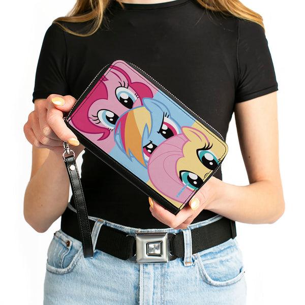 Buckle-Down PU Zip Around Wallet Rectangle - My Little Pony Pinkie Pie Rainbow Dash Fluttershy Face Stack