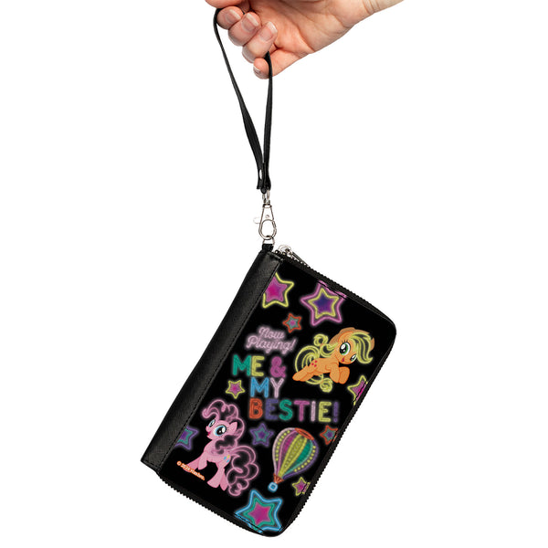 Buckle-Down PU Zip Around Wallet Rectangle - My Little Pony Pinkie Pie And Applejack ME & MY BESTIE Neon Art Black/Multi Color