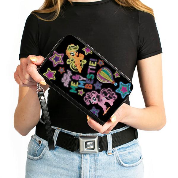Buckle-Down PU Zip Around Wallet Rectangle - My Little Pony Pinkie Pie And Applejack ME & MY BESTIE Neon Art Black/Multi Color
