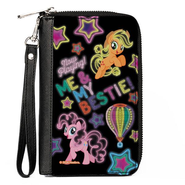 Buckle-Down PU Zip Around Wallet Rectangle - My Little Pony Pinkie Pie and Applejack ME & MY BESTIE Neon Art Black/Multi Color