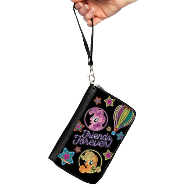 Buckle-Down PU Zip Around Wallet Rectangle - My Little Pony Pinkie Pie And Applejack FRIENDS FOREVER Neon Art Black/Multi Color