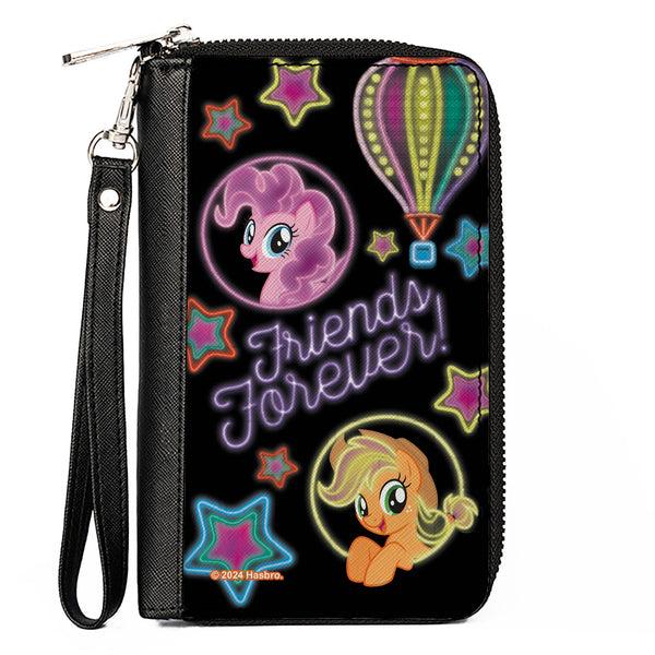 Buckle-Down PU Zip Around Wallet Rectangle - My Little Pony Pinkie Pie and Applejack FRIENDS FOREVER Neon Art Black/Multi Color