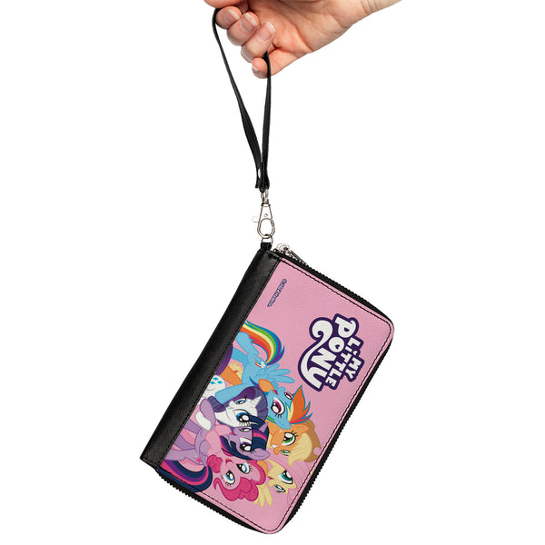 Buckle-Down PU Zip Around Wallet Rectangle - MY LITTLE PONY Title Logo And Mane Six Group Pose Pink